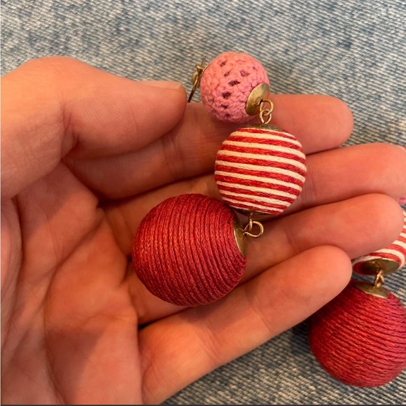Pink and red striped beaded earrings #boho japanese inspired earrings - Picture 3 of 4